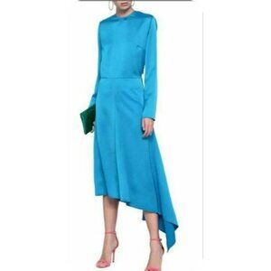 NWT $750 MSGM Asymmetric Hem Bow Back Dress Blue US 6